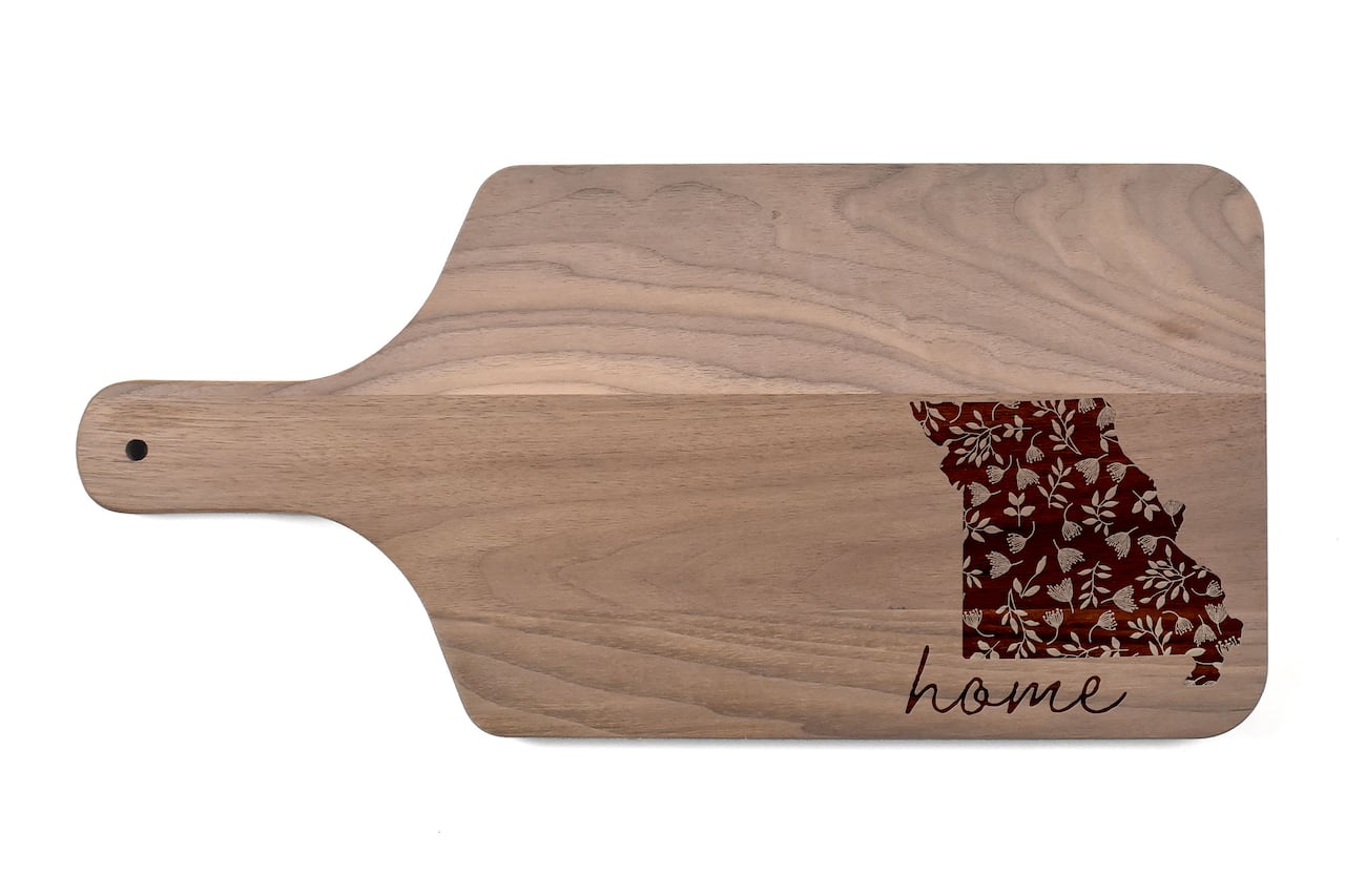17" Floral Home State Walnut Paddle Cutting Board